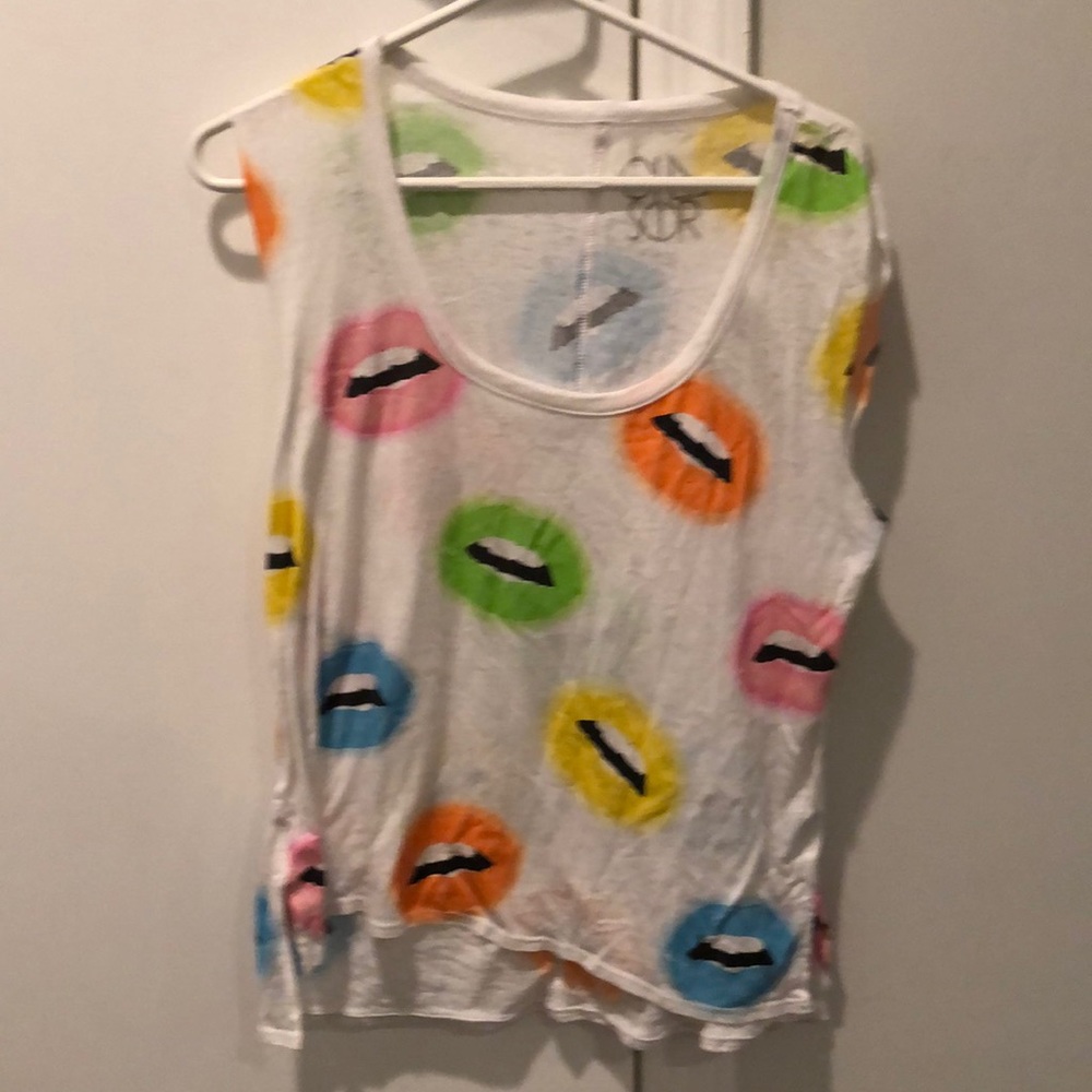 CHASOR tank top with multi colored lips. Size xs